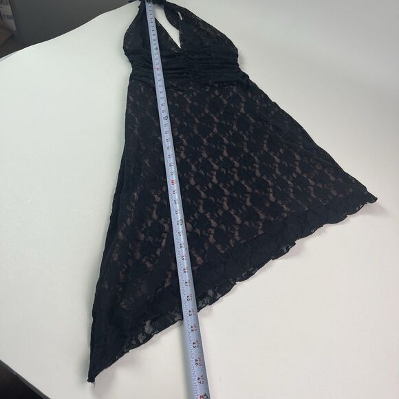 Vtg Wrapper Lace Asymmetrical Halter Dress XS Black Y2K Whimisgoth Fairy Grunge - Picture 8 of 13